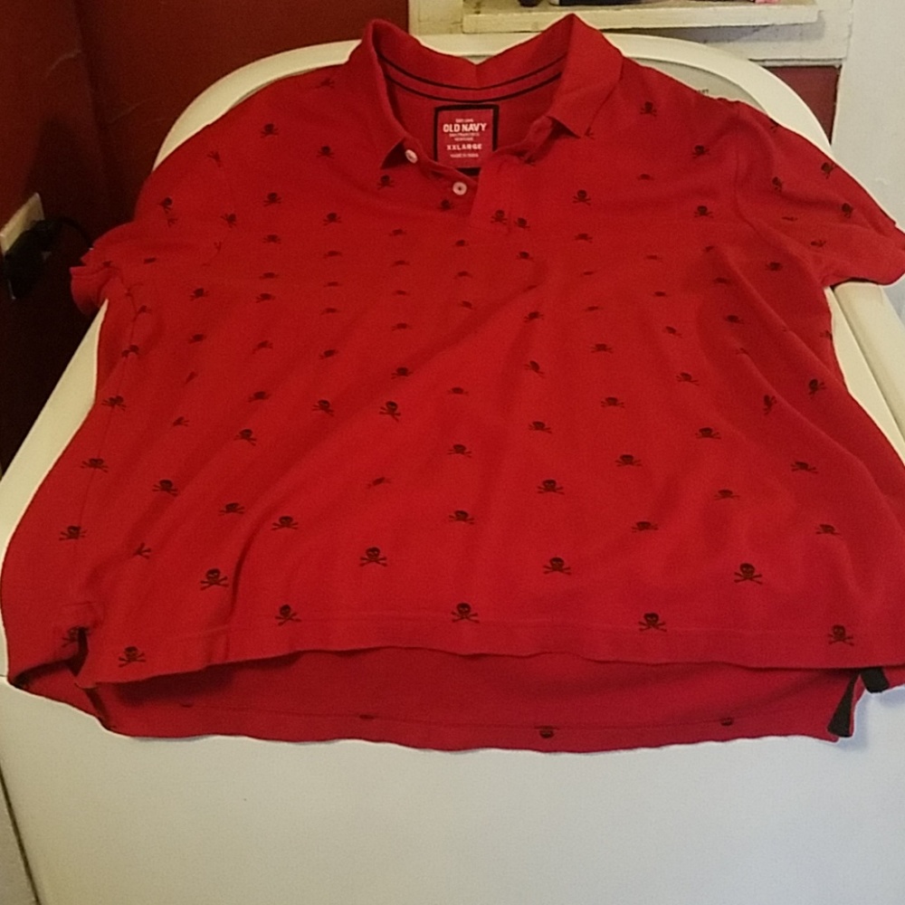 Mens old navy red polo ss shirt skull logo sz 2XL